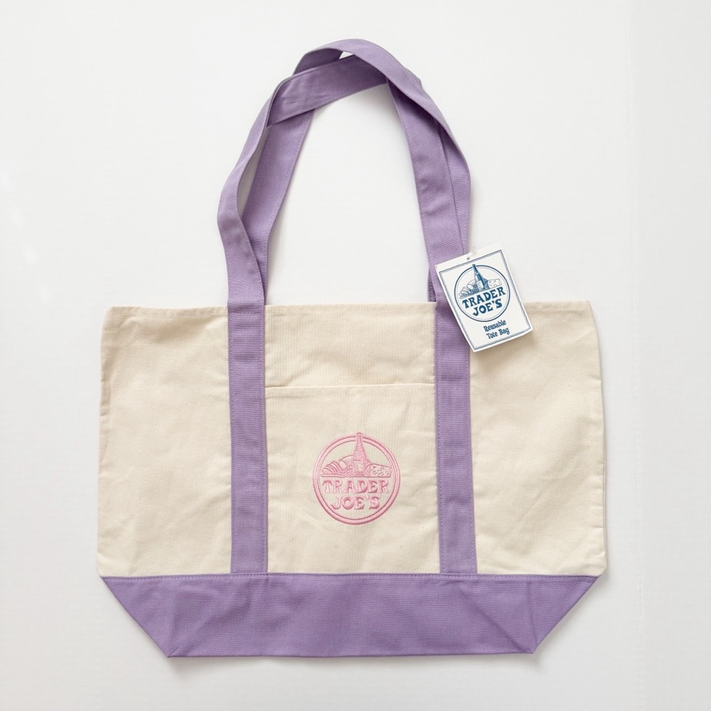 NEW Trader Joe's Large Purple Lavender Canvas Tote Bag 2026 NWT